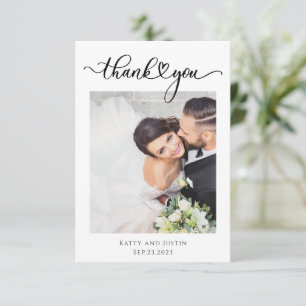 Carte De Remerciements Photo Mariage de script minimaliste personnalisabl