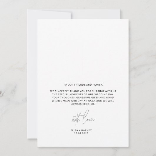 Carte de remerciements photo Mariage de script mod (Dos)