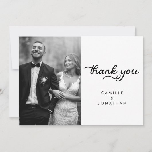 Carte de remerciements photo Mariage de script mod (Devant)