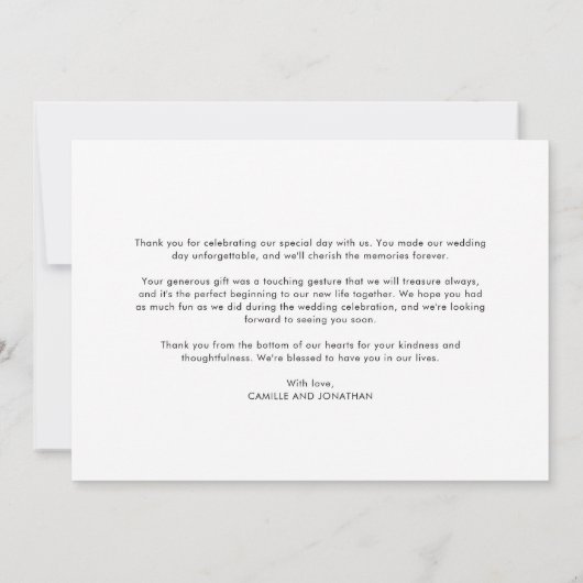 Carte de remerciements photo Mariage de script mod (Dos)