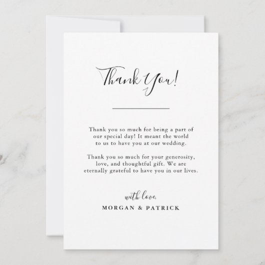 Carte De Remerciements Photo Mariage de script or élégant (Dos)