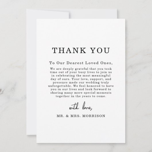 Carte de remerciements photo Mariage de script sim (Dos)