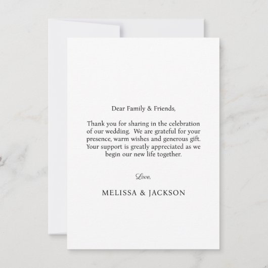 Carte de remerciements photo Mariage de script sim (Dos)