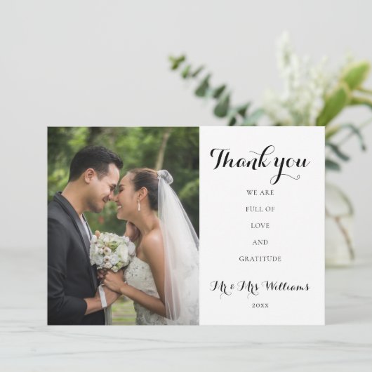 Carte De Remerciements Photo Mariage de script simple (Debout devant)