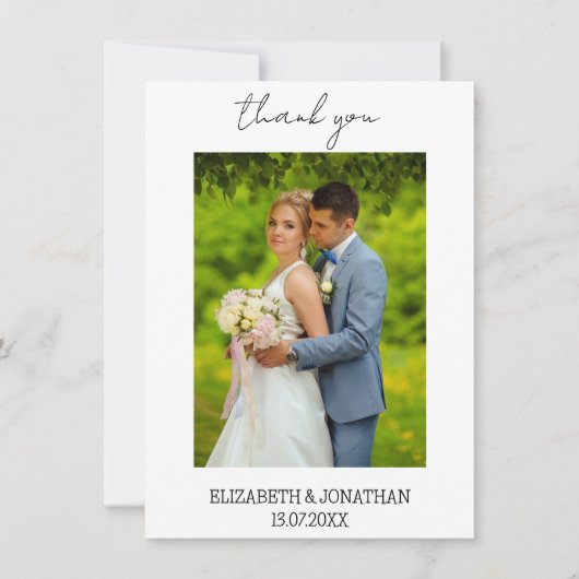 Carte De Remerciements Photo Mariage de script simple (Devant)