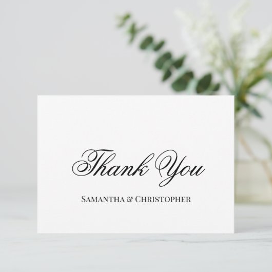 Carte De Remerciements Photo Mariage de script simple et élégant (Debout devant)