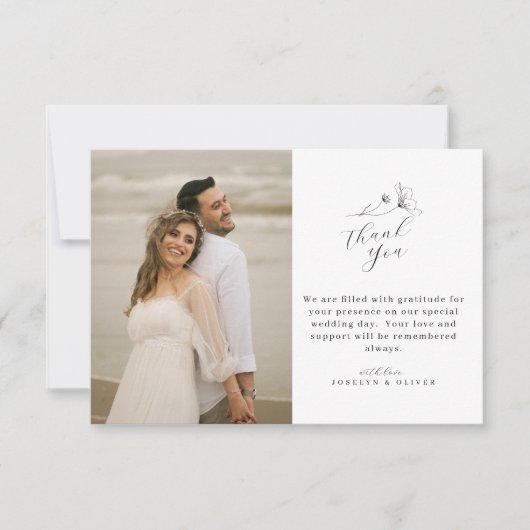 Carte De Remerciements Photo Mariage de script simple moderne (Devant)