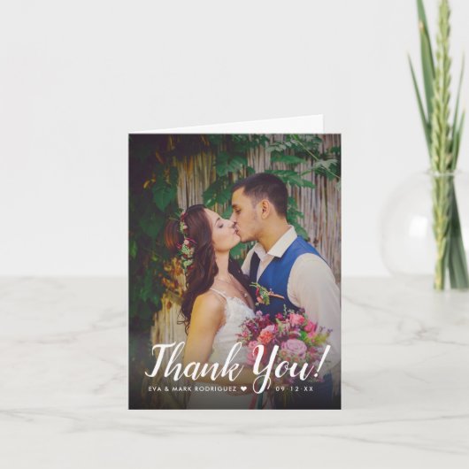 Carte De Remerciements Photo Mariage de superposition de script moderne (Devant)