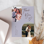 Carte De Remerciements Photo Mariage Double Arch Lilac<br><div class="desc">Elégante et rustique carte de remerciements mariage avec un cadre lilas à deux arches avec un texte qui dit "merci" avec un coeur. Vous pouvez avoir 2 photos à l'avant et 1 à l'arrière.</div>