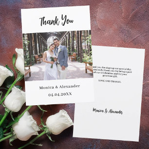 Carte de remerciements photo mariage en écriture s