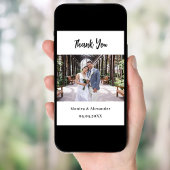 Carte de remerciements photo mariage en écriture s