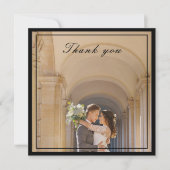 Carte De Remerciements Photo Mariage en ivoire noir et crème élégant (Devant)