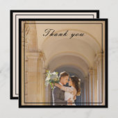 Carte De Remerciements Photo Mariage en ivoire noir et crème élégant (Devant / Derrière)