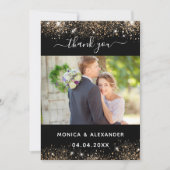 Carte de remerciements photo mariage en or noir (Devant)