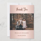 carte de remerciements photo mariage en or rose (Devant)