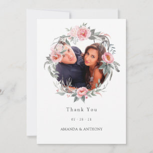 Carte De Remerciements Photo Mariage floral Pastel Pink and Grey Boho