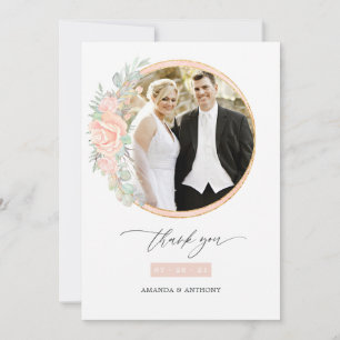 Carte De Remerciements Photo Mariage géométrique Pastel Blush Floral