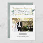 Carte De Remerciements Photo Mariage géométrique Silver Sage Eucalyptus (Devant / Derrière)