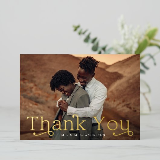 Carte de remerciements photo Mariage Gold Foil (Debout devant)