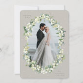 Carte De Remerciements Photo Mariage Greige/Crème Snowberry+Eucalyptus (Devant)