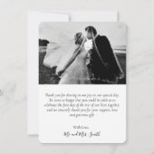 Carte de remerciements photo Mariage lettres main  (Dos)