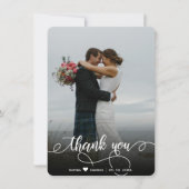 Carte de remerciements photo Mariage lettres main  (Devant)