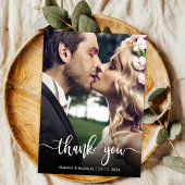 Carte de remerciements photo Mariage lettres main 