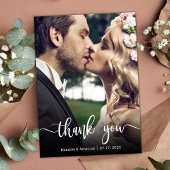 Carte de remerciements photo Mariage lettres main 