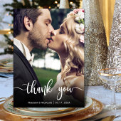 Carte de remerciements photo Mariage lettres main 