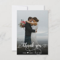 Carte de remerciements photo Mariage lettres main