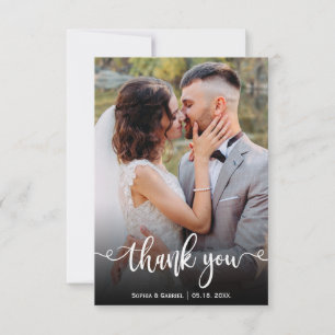 Carte de remerciements photo Mariage lettres main 