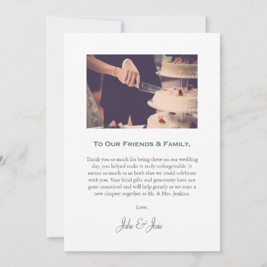 Carte De Remerciements photo mariage, mariage feuille vert (Dos)