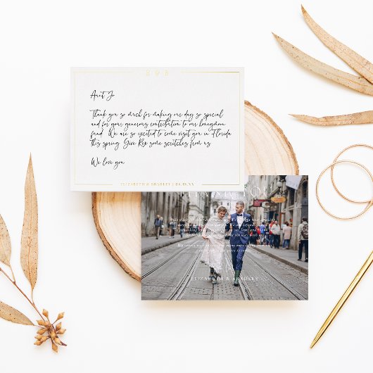 Carte de remerciements photo Mariage minime à l'hu