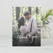 Carte De Remerciements Photo Mariage moderne à la main (Debout devant)