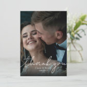 Carte De Remerciements Photo Mariage moderne élégant noir et blanc (Debout devant)