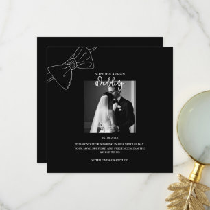 Carte De Remerciements PHOTO Mariage monochrome noir et blanc raffiné