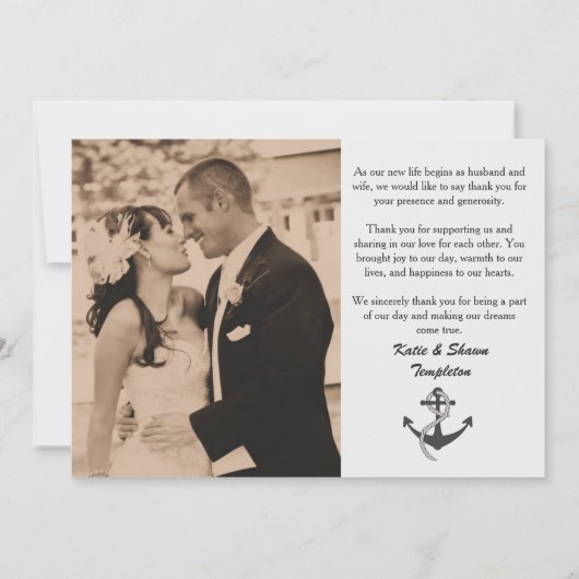 Carte de remerciements photo Mariage Nautique (Dos)