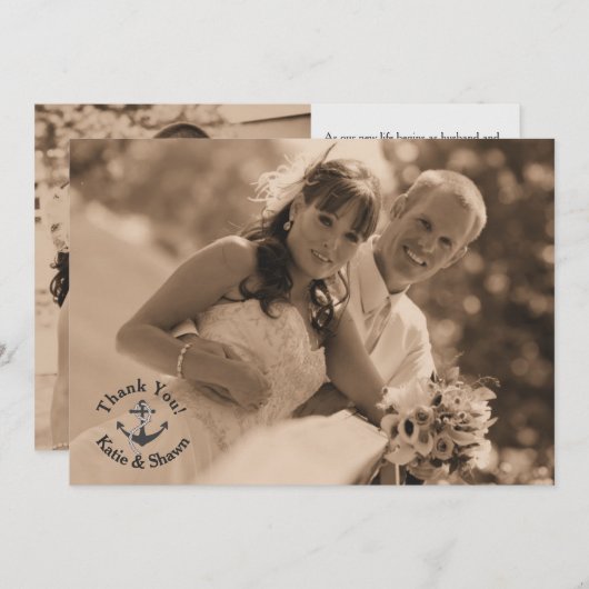Carte de remerciements photo Mariage Nautique (Devant / Derrière)