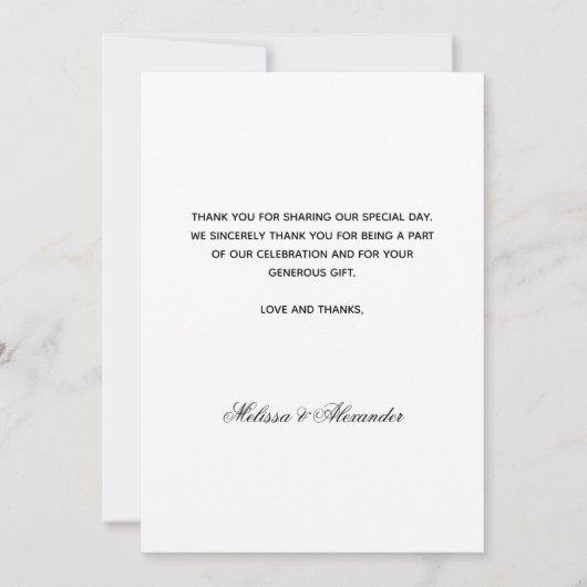 Carte de remerciements photo mariage noir blanc (Dos)