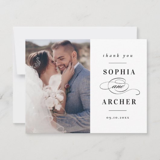 Carte De Remerciements Photo Mariage noir et blanc classique (Devant)