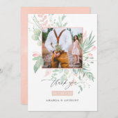 Carte De Remerciements Photo Mariage Pastel Blush rose et vert (Devant / Derrière)