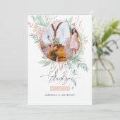 Carte De Remerciements Photo Mariage Pastel Blush rose et vert (Debout devant)