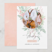 Carte De Remerciements Photo Mariage Pastel Blush rose et vert (Devant / Derrière)