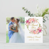 Carte de remerciements photo Mariage rose de couro (Debout devant)