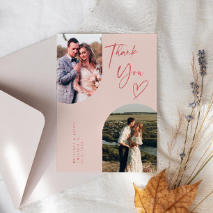 Carte De Remerciements Photo Mariage rose double arc
