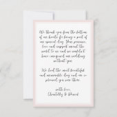 Carte De Remerciements Photo mariage rose et blanc (Dos)