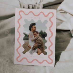 Carte De Remerciements Photo Mariage rose pâle de la ligne à main levée