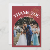 Carte de remerciements photo Mariage rouge Retro à (Devant)