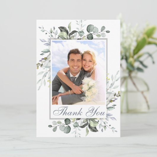 Carte De Remerciements PHOTO Mariage Simplement Eucalyptus (Debout devant)