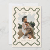 Carte De Remerciements Photo Mariage vert d'olive avec trait à main (Devant)